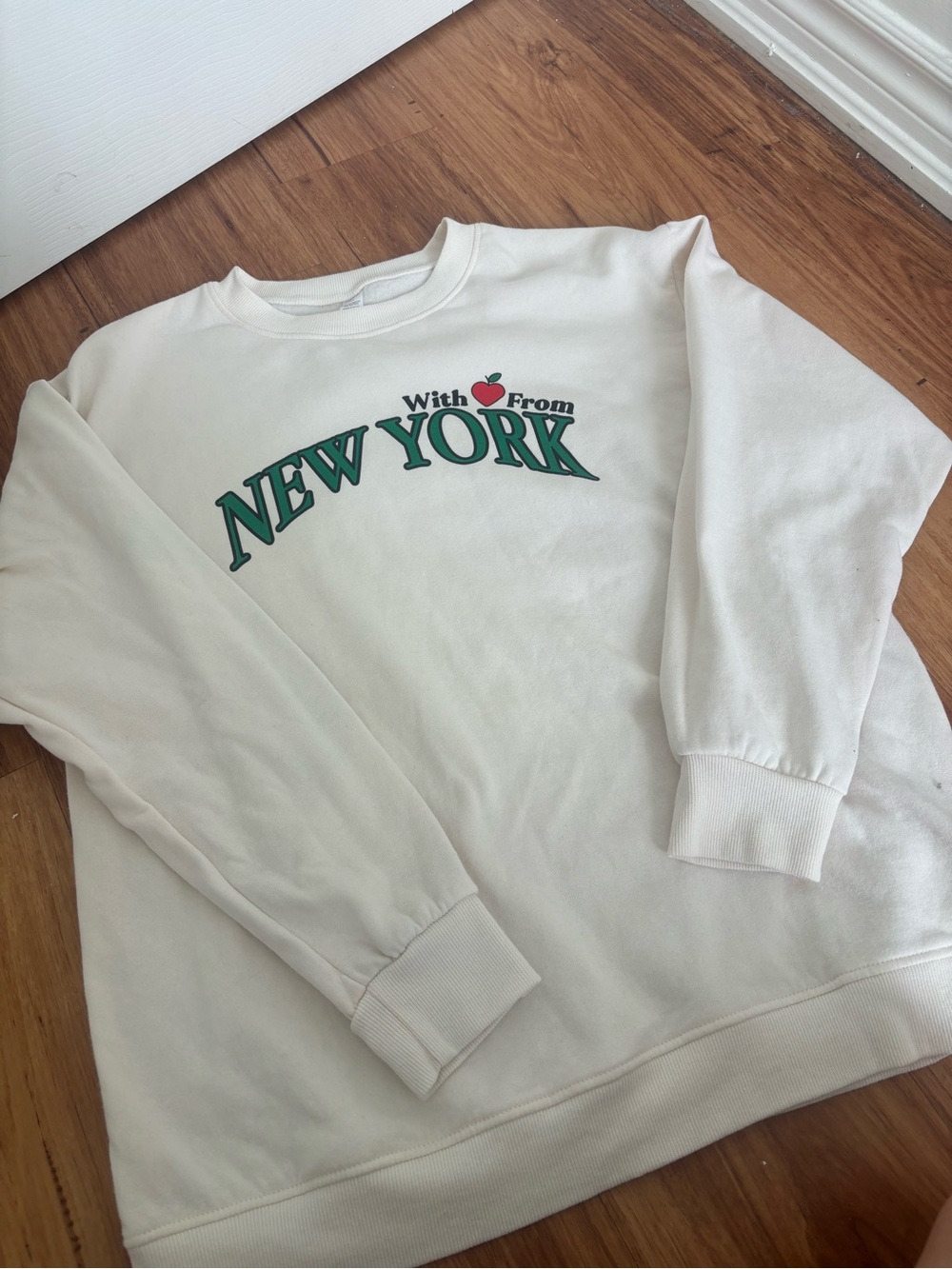 White 'With From New York' Graphic Crewneck Sweatshirt